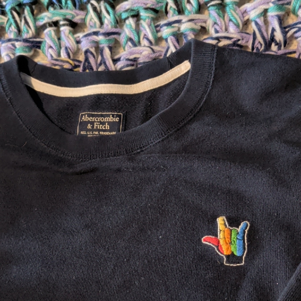 Abercrombie & Fitch Dark Blue Top with Multicolor Patch